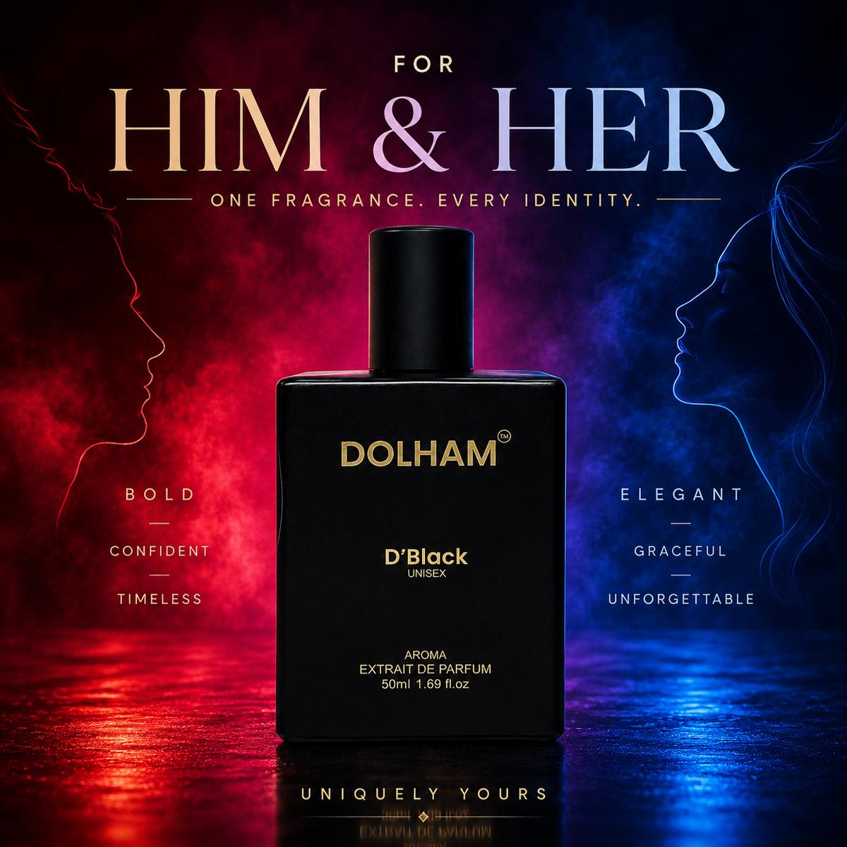 DOLHAM D’Black – Unisex Extrait de Parfum | 40% Perfume Oil | 50 ML | Citrus • Floral • Musky
